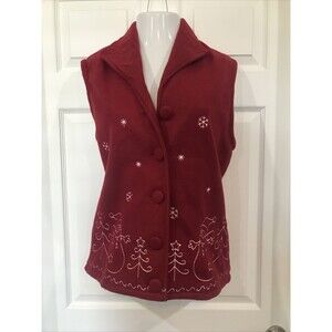Collection's Etc. Women's Medium Red Fleece Winter Vest  Snowmen